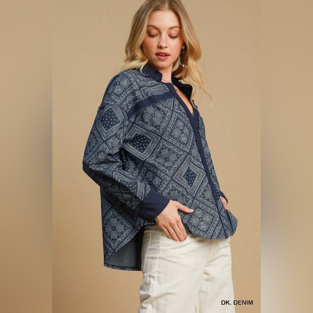 Umgee Paisley Print Denim Shirt Jacket - Picture 2 of 7